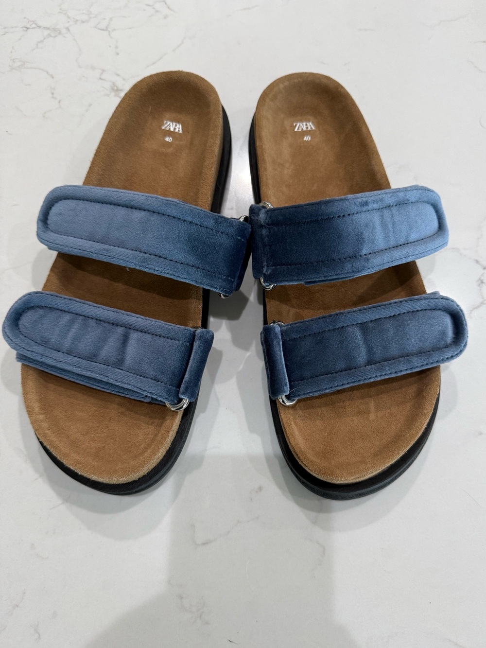 Zara Blue Velvet Never Worn Slides - Picture 3 of 6